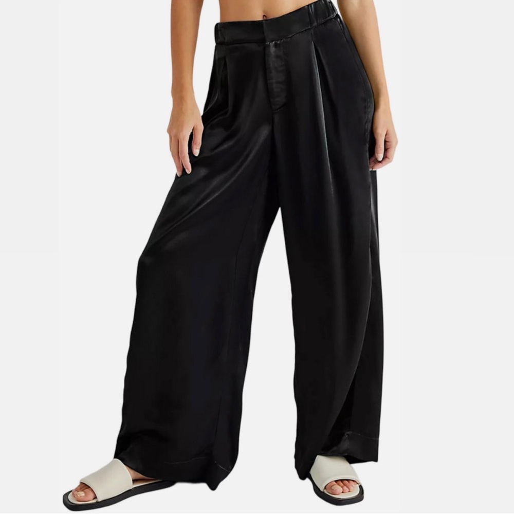 Free People Black Good Days Wide Leg Trouser Pants